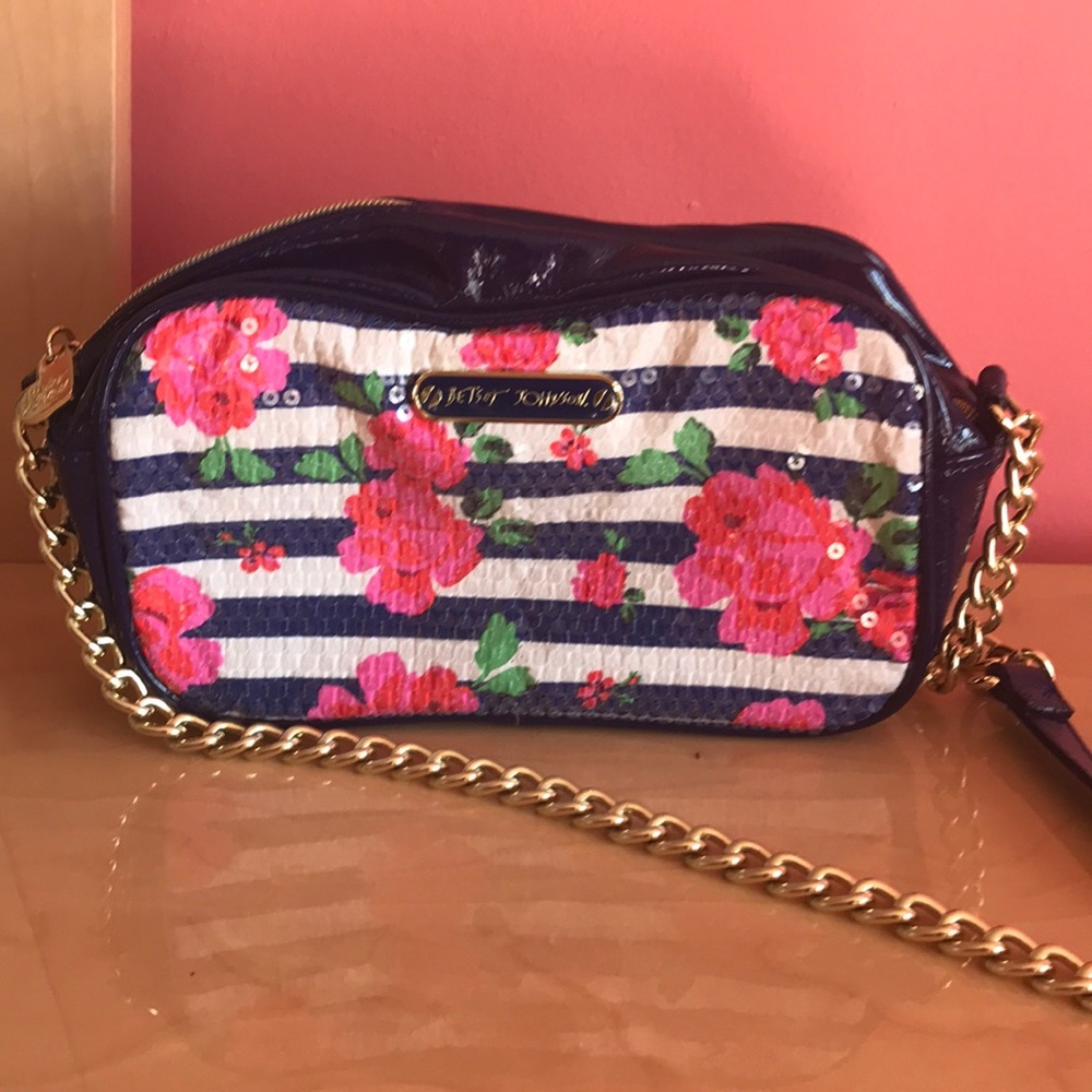 Betsy Johnson crossbody blue patent and sequins